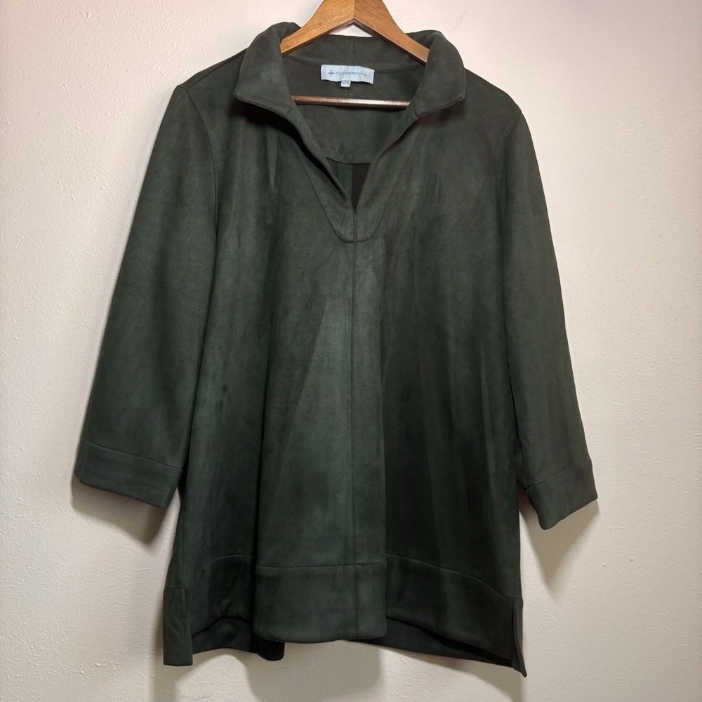 Tuckernuck Margot Faux Suede Stand Collar Blouse Shirt Womens Size XXXL Green
